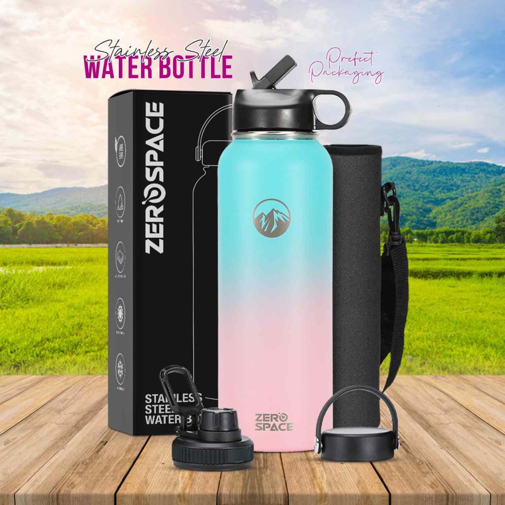 Stainless Steel Water Bottle 1200ml – Green/Pink
