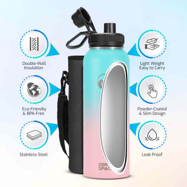 ZeroSpace Stainless Steel Water Bottle 1200ml – Green/Pink – photo 3