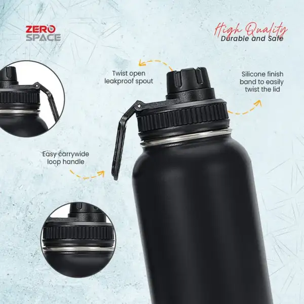 ZeroSpace 1 Litre Insulated Water Bottle – Black – photo 3