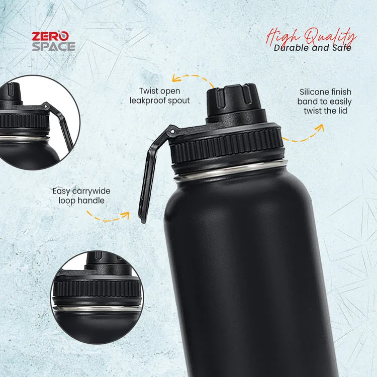1 Litre Insulated Water Bottle – Black