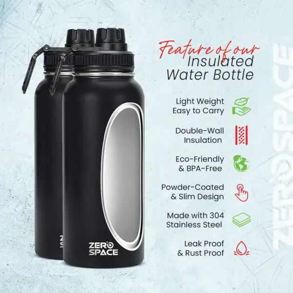 ZeroSpace 1 Litre Insulated Water Bottle – Black – photo 4