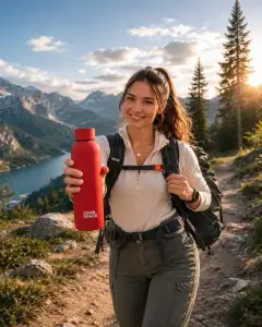 Hiker with a ZeroSpace vacuum flask