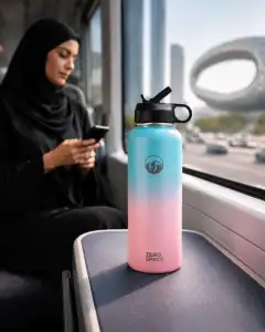 ZeroSpace water bottle on the metro