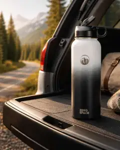 ZeroSpace water bottle on a road trip